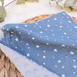 Blue star flat blanket with double cotton gauze teething ring and oekotex minky image 2