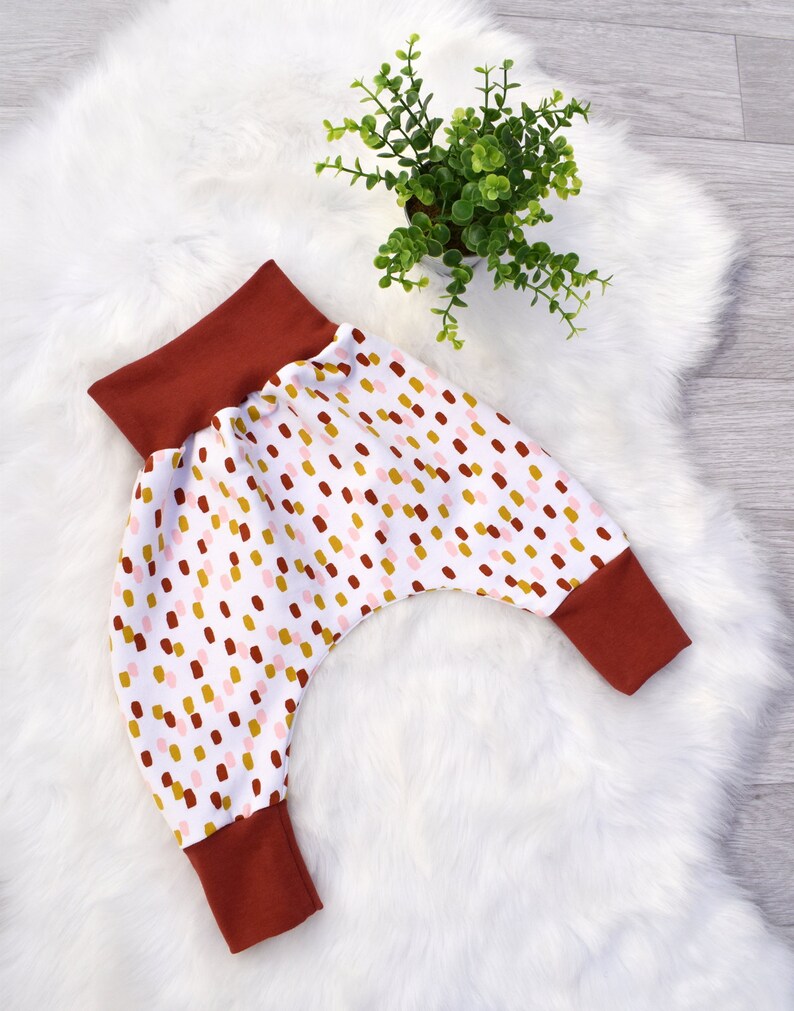 Scalable warm baby harem pants Rust mustard polka dot organic sweatshirt oekotex image 1