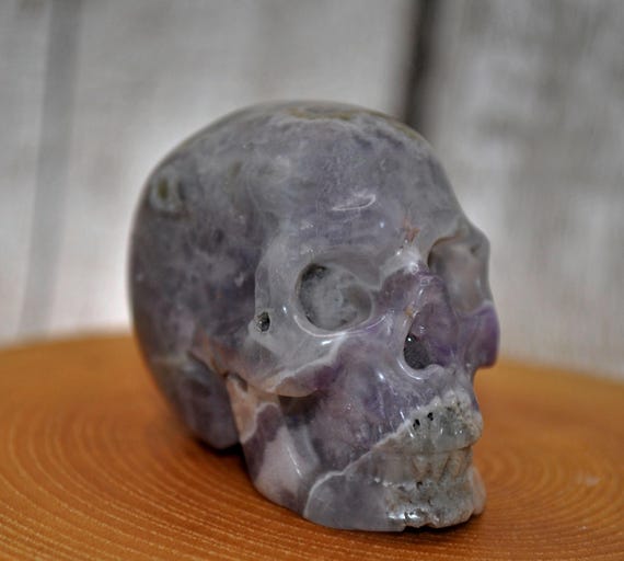 2" Dream Chevron Amethyst Crystal Hand Carved Skull