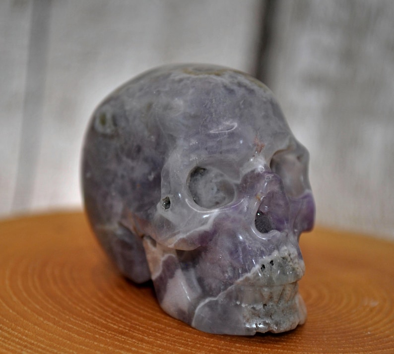 2" Dream Chevron Amethyst Crystal Hand Carved Skull image 1