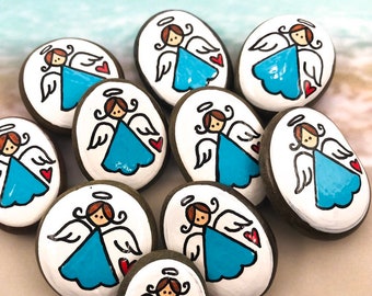 Girl Pocket Pebble Angels Bag of 10, Pocket Girl Angels, Pocket Rocks, Pocket Pebbles, First Communion Gift, Sunday School, Hospital Tokens