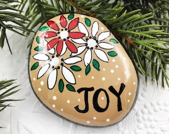 Christmas Joy Painted Rock: Holiday Floral Greeting