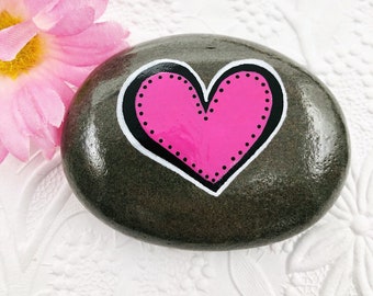 Pink Heart Stone, Single or Double Heart Painted Rock, Party Favors, Anniversary favours, Valentines Day gift
