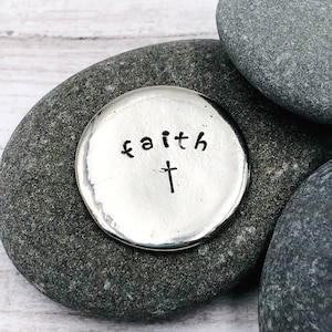 Have Faith Pewter Pocket Rock, Hand Stamped Worry Stone, Faith Inspirational Gift, Pocket Tokens, Pocket Coins, Recovery Gift, Encouragement