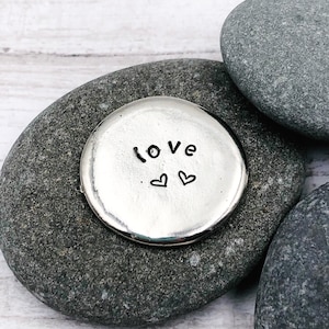 Love Pewter Pocket Coin, Hand Stamped Worry Stone, Love Inspirational Gift, Pocket Tokens, Pocket Coins, Recovery Gift, Encouragement Gift