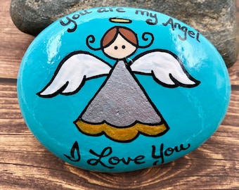 Mother's Day Painted Rock, Painted Angel for Daughter or Friend, You are My Rock, Grandmother or Mom Gift, You Are My Rock, I Love You Rock