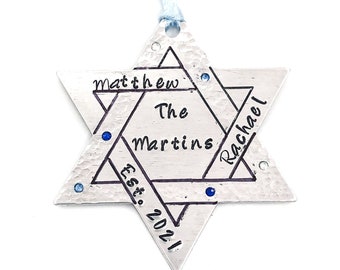 Star of David Custom Ornament, Jewish Family Name Gift, Hanukkah Ornament, Chanukkah Gift, Personalized Star of David Aluminum Ornament