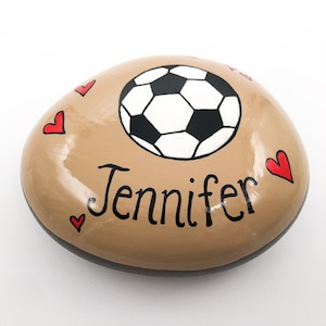 Soccer Lover Painted Rock, Soccer Ball Rock, Custom Name Memory Stone, Soccer Rock, Personalized Painted Stone, Memorial Rock