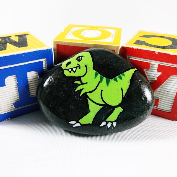 T Rex Painted Pocket Rock, Dinosaur Stone, Kid's Worry Stone, Comfort Stone, Pocket Rock, Easter Gift, Birthday gift, T-Rex toy rock