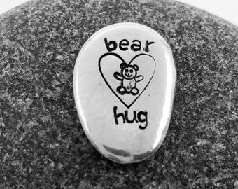 Bear Hug Pebble, Pewter Pocket Token, Hand Stamped Comfort Stone, Long Distance Bear Hug, Encouragement Gift, Virtual Hug, Pocket Coins