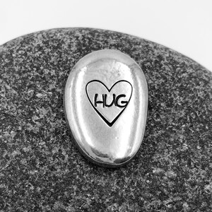 Pocket Hug Pebble, Pewter Pocket Token, Hand Stamped Comfort Stone, Long Distance Hug, Encouragement Gift, Virtual Hug, Pocket Coins
