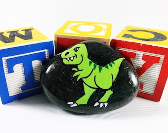 T Rex Painted Pocket Rock, Dinosaur Stone, Kid's Worry Stone, Comfort Stone, Pocket Rock, Easter Gift, Birthday gift, T-Rex toy rock