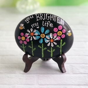 Personalized Painted Rock: Custom Phrase with Flowers, Thank You Gift