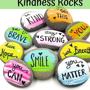 Kindness Stones Set of 10, Affirmation Pocket Rocks, Encouragement Rocks for Hiding, Colorful Painted Rocks, Be Kind Rocks for Hiding