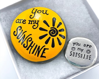 You Are My Sunshine Gift Set: Hand-Painted Rock & Pewter Token