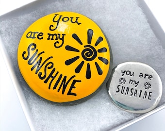 You Are My Sunshine Gift Set, Sunshine Pocket Token and Painted Rock, Hand Stamped Sunshine Pewter Coin, Sunshine Rock, Valentine Gift