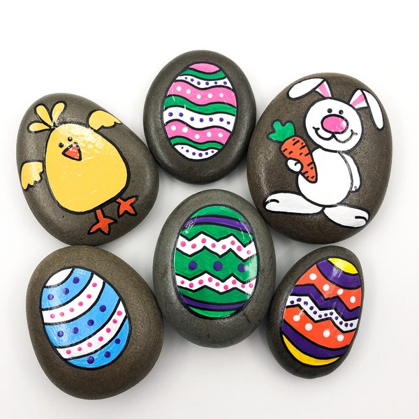 Easter Bunny and Chick Set of Stones, Easter Story Rocks, Bunny and Chick and Easter Eggs, Easter Basket gifts, Easter gift, Story Rocks