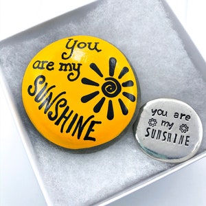 You Are My Sunshine Gift Set, Sunshine Pocket Token and Painted Rock, Hand Stamped Sunshine Pewter Coin, Sunshine Rock, Valentine Gift