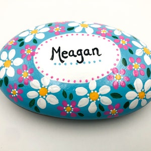 Personalized Painted Rock: Floral Memorial Garden Stone