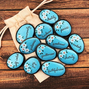 Fruit of the Spirit Painted Stones: Christian Scripture Rocks, Set of 12