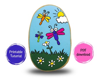 Fun Dragonflies Rock Painting Tutorial, Easy Step By Step Downloadable Tutorial, Paint Your Own Rocks, Painted Rocks DIY, Printable Tutorial