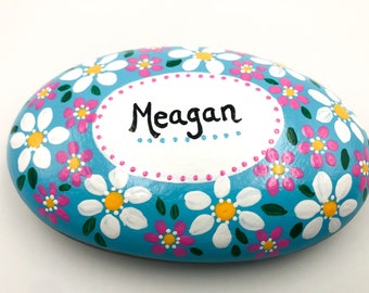 Personalized Painted Rock: Floral Memorial Garden Stone