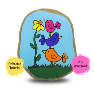 Stack of Birds Rock Painting Tutorial, Easy Step By Step Downloadable Tutorial, Paint Your Own Rocks, Painted Rocks DIY, Printable Tutorial