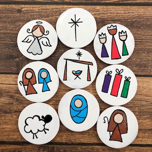 Nativity Story Stones: Hand-Painted Wooden Discs, Christmas Story Starters