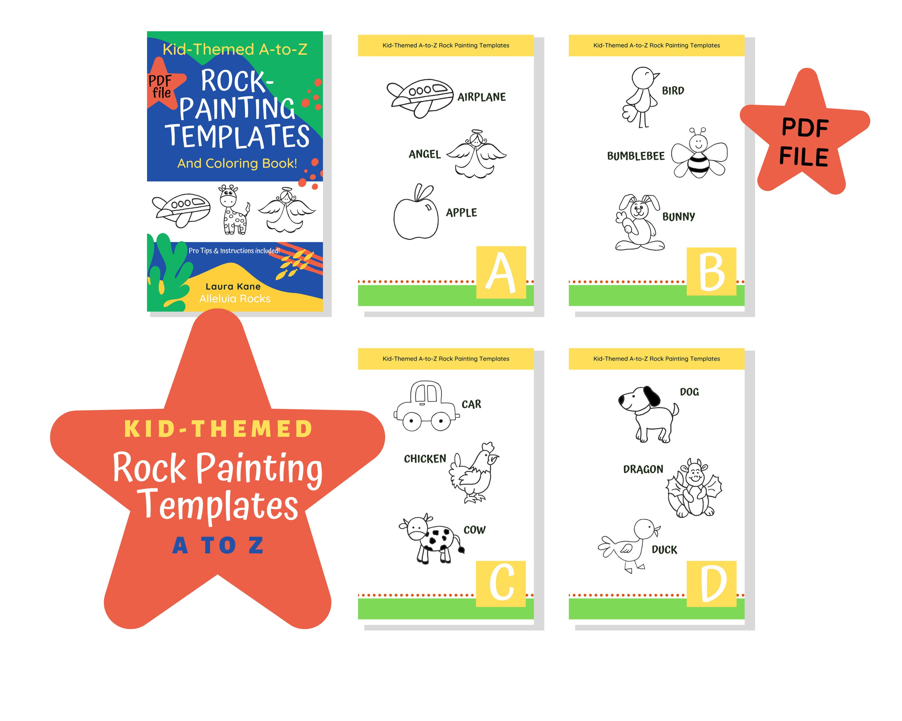 Kid-themed Rock Painting Templates: DIY Coloring Book (digital E-book ...