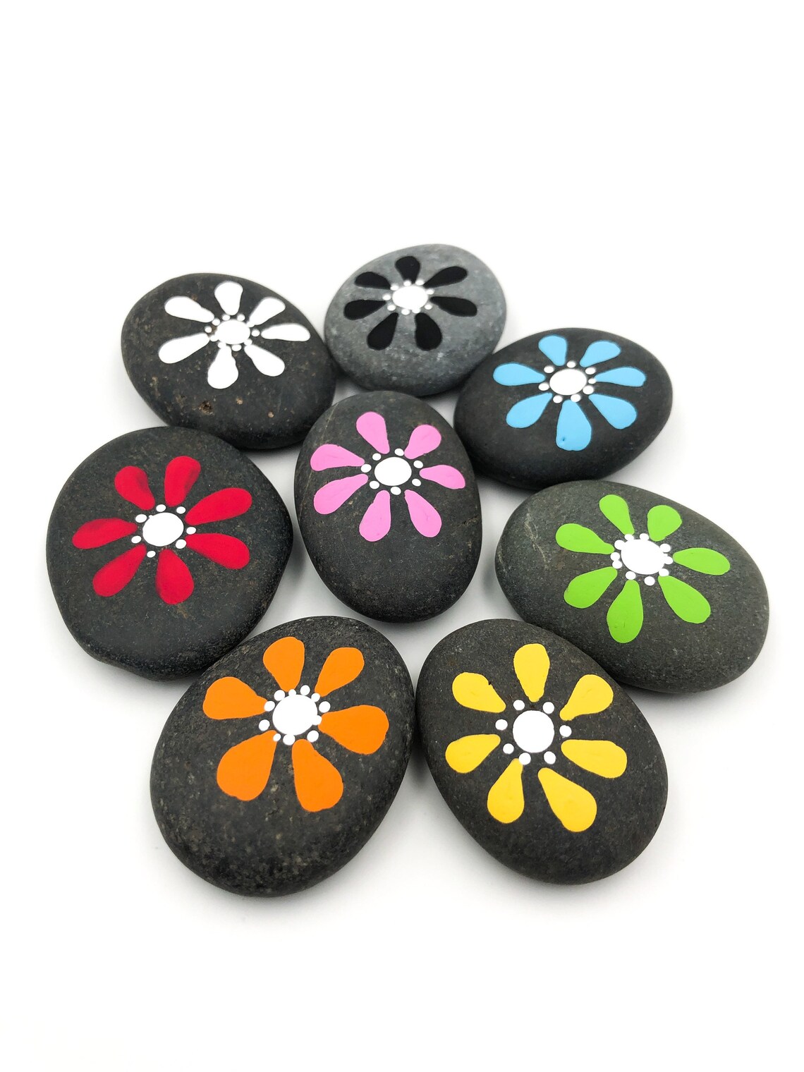 Flower Painted Rocks: Color Sorting Game, Party Favors (set of 8) - Etsy