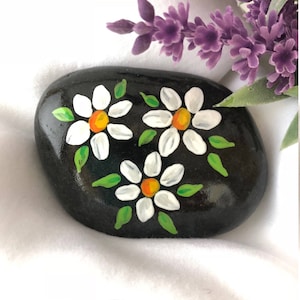Daisies Painted Rock: Hand-Painted Acrylic Stone