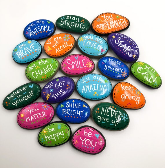 Positivity Pebbles Set of 20, Encouragement Stones, Gift for