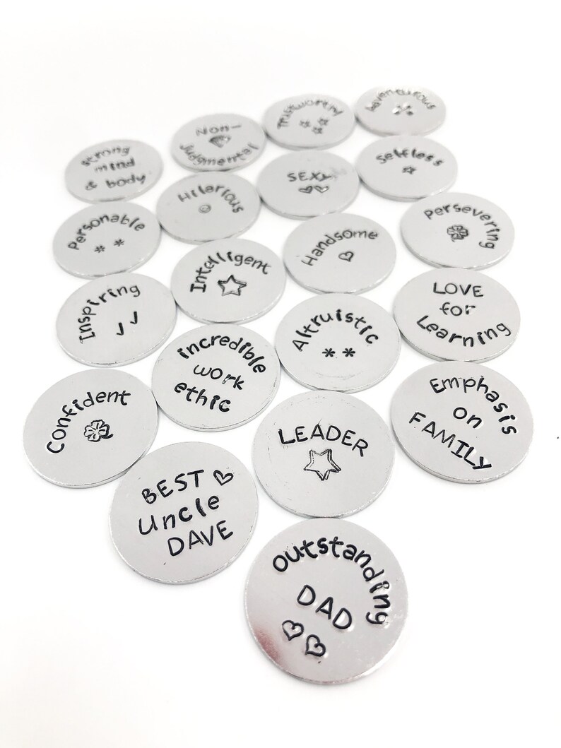 Pocket Coins with Custom Words of Encouragement, Set of 10 Custom Affirmation Tokens, Hand Stamped Pocket Coin, Recovery Gift, Support Group image 6