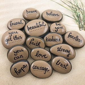 Empowerment Pebbles: Set of 15 Affirmation Pocket Rocks with Words of Encouragement