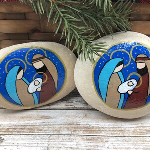 Holy Family Nativity Paperweight, Nativity Rock, Christmas Nativity Painting, Hand Painted Rock, Birth of Jesus Painted Rock, Manger Scene image 2