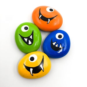 Silly Monster Pocket Rocks Set, Set of 4 Monster Worry Stones, Halloween Monster Rocks, Monster Comfort Stones, Monster Story Stones