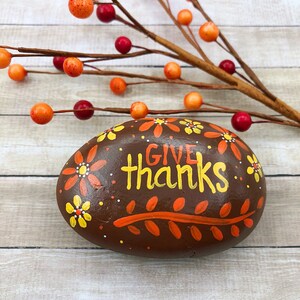 Give Thanks Painted Rock, Thanksgiving Decoration, Harvest Decoration, Thanksgiving Table, Hostess Gift, Hand-Painted Rock image 7