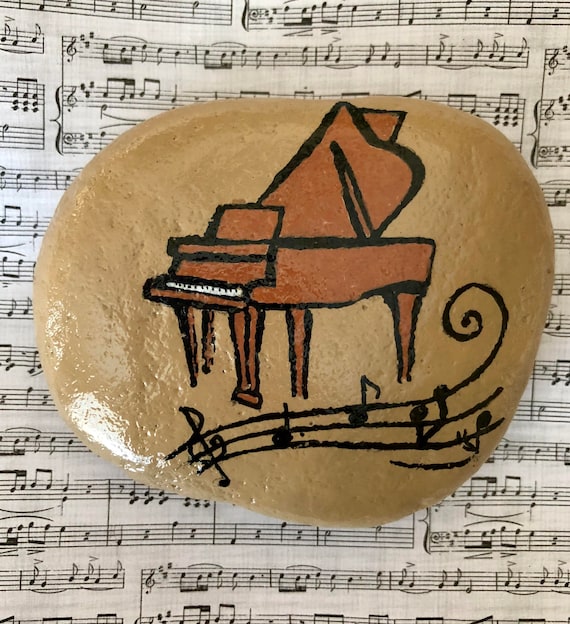 Piano Painted Rock, Piano Paperweight, Orchestra Gift, Gift for Musician, Music Painting, Christmas Gift, Stocking Stuffer, Teacher Gift