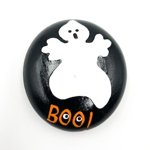 Hand-Painted Ghost Rock: Spooky Halloween Decoration