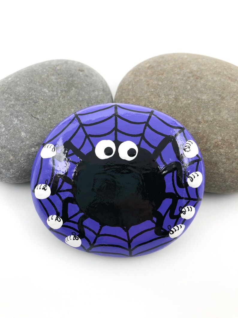 Halloween Painted Rock, Spider Painting, Spider Web, Hand Painted Rock image 6