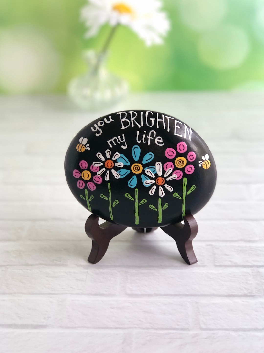 Personalized Painted Rock: Custom Phrase With Flowers, Thank You Gift ...