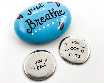 Affirmations Care Package: Painted Rock, Pewter Pocket Coins Gift Set