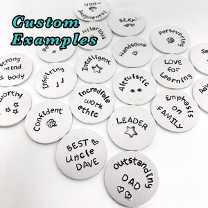 Pocket Coins with Custom Words of Encouragement, Set of 10 Custom Affirmation Tokens, Hand Stamped Pocket Coin, Recovery Gift, Support Group image 2