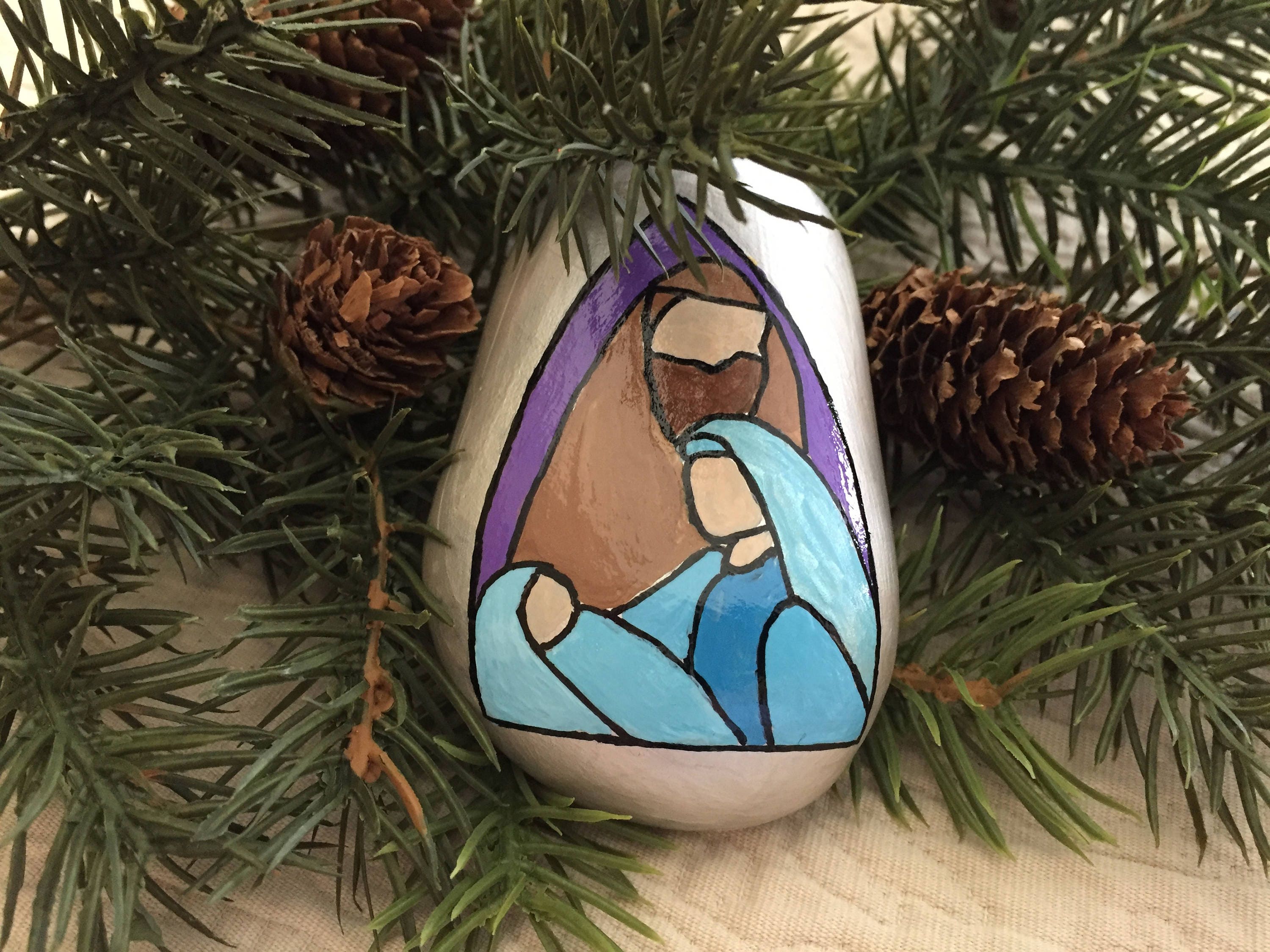 Nativity Painted Rock Holy Family Hand Painted Rock Stained Etsy