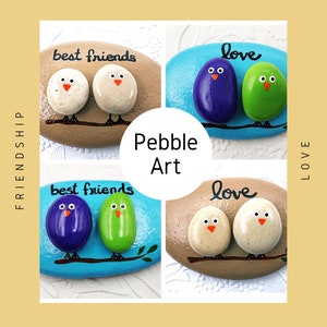 Lovebirds Pebble Art Painted Rock, Pebble Art with Birds, Love Birds on a Branch, Gift for Spouse or Partner, Anniversary Gift, Wedding Gift imagem 3