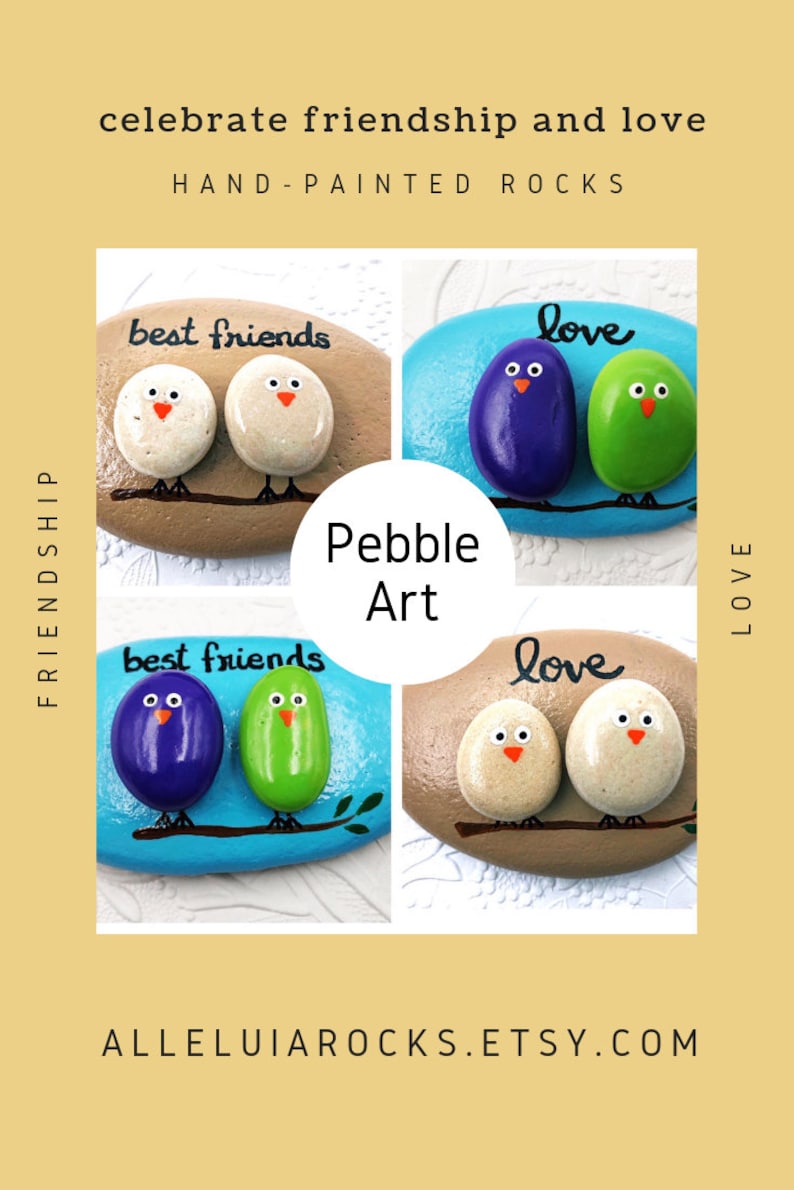 Lovebirds Pebble Art Painted Rock, Pebble Art with Birds, Love Birds on a Branch, Gift for Spouse or Partner, Anniversary Gift, Wedding Gift imagem 3