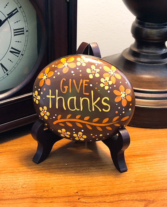【希望者のみラッピング無料】 Painted Thanks Give Rock, Harvest Decoration, Thanksgiving 彫刻・オブジェ