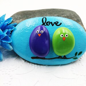 Lovebirds Pebble Art Painted Rock, Pebble Art with Birds, Love Birds on a Branch, Gift for Spouse or Partner, Anniversary Gift, Wedding Gift image 9