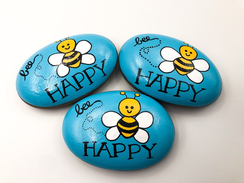 Bee Happy Painted Rock Be Happy Stone Encouragement Rock Etsy