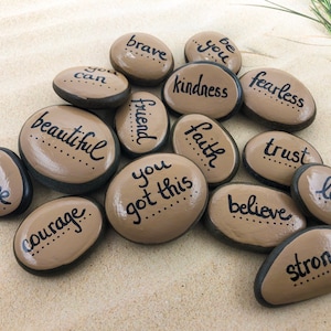 Affirmation Stones, Encouragement Pocket Pebbles, Bag of 15 Empowerment Pocket Rocks with Words of Encouragement, Affirmation Pocket Tokens